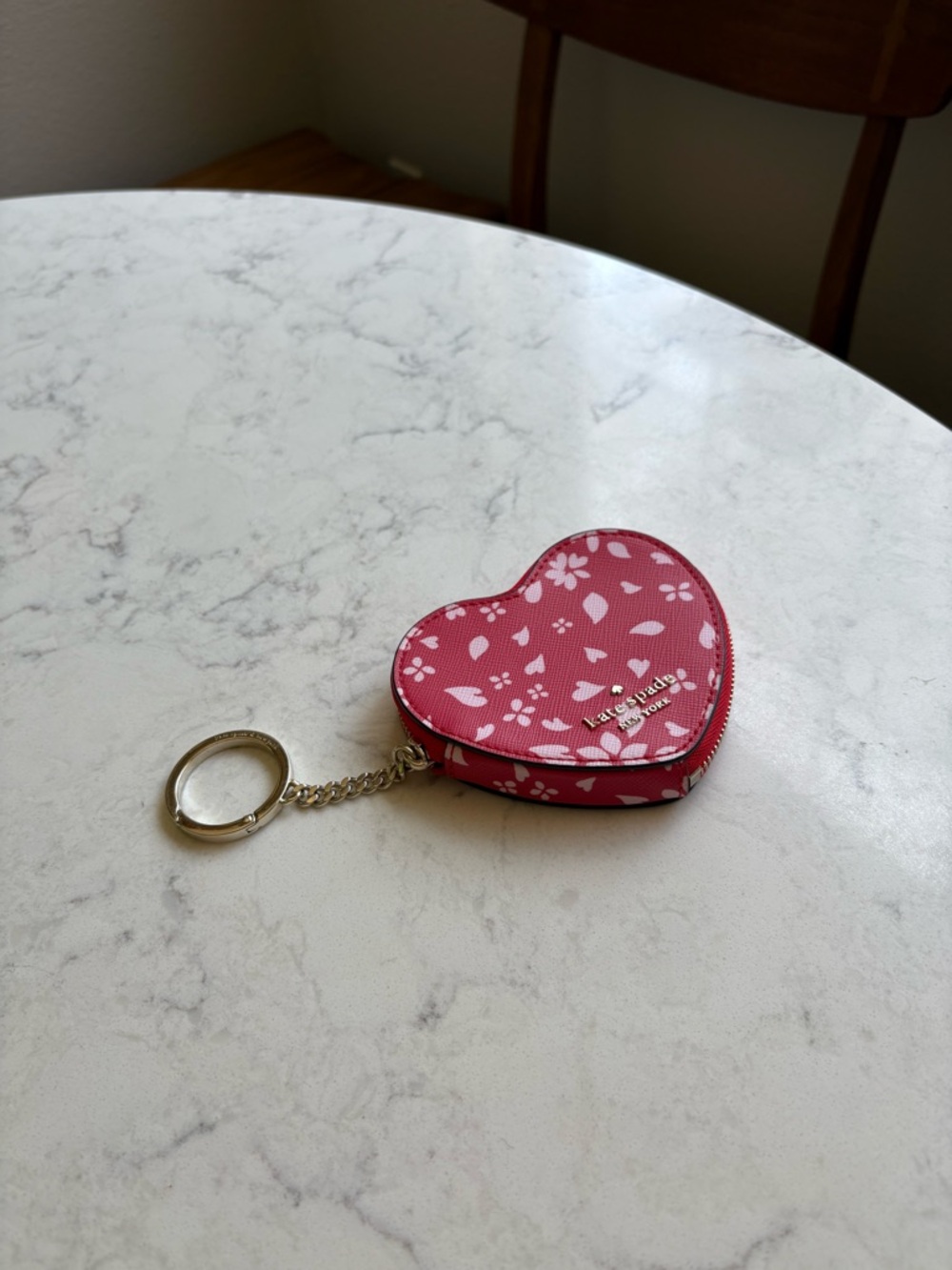 kate spade Pink Floral Heart Keychain Coin Case Bag Charm